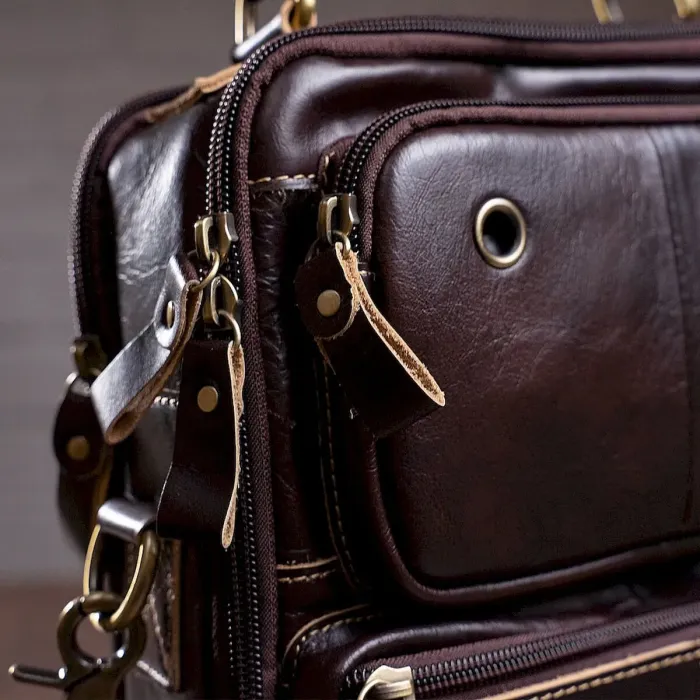 Сумка чоловіча гладка Vintage 14748 Коричнева