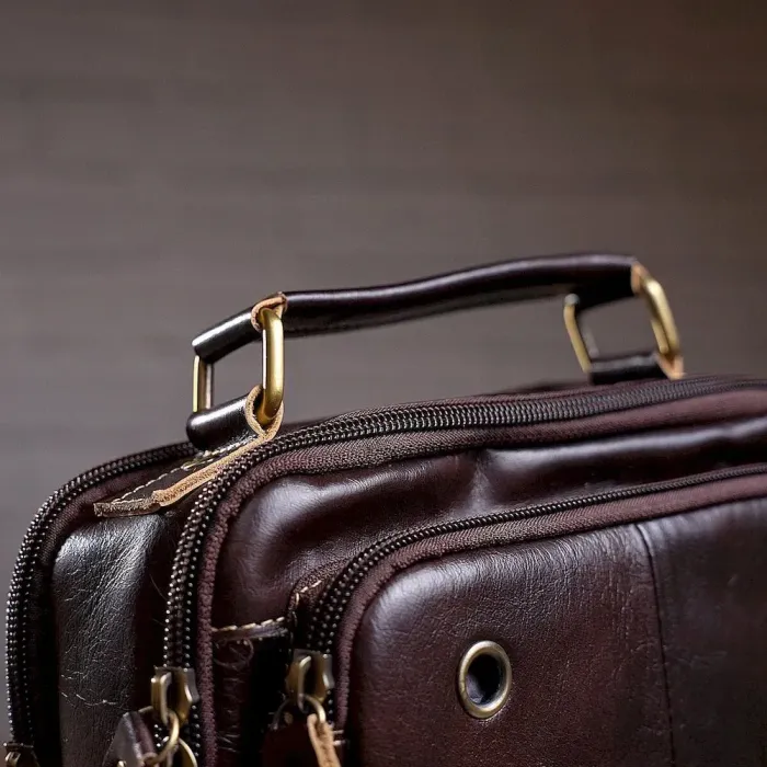 Сумка чоловіча гладка Vintage 14748 Коричнева