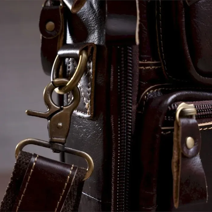 Сумка чоловіча гладка Vintage 14748 Коричнева