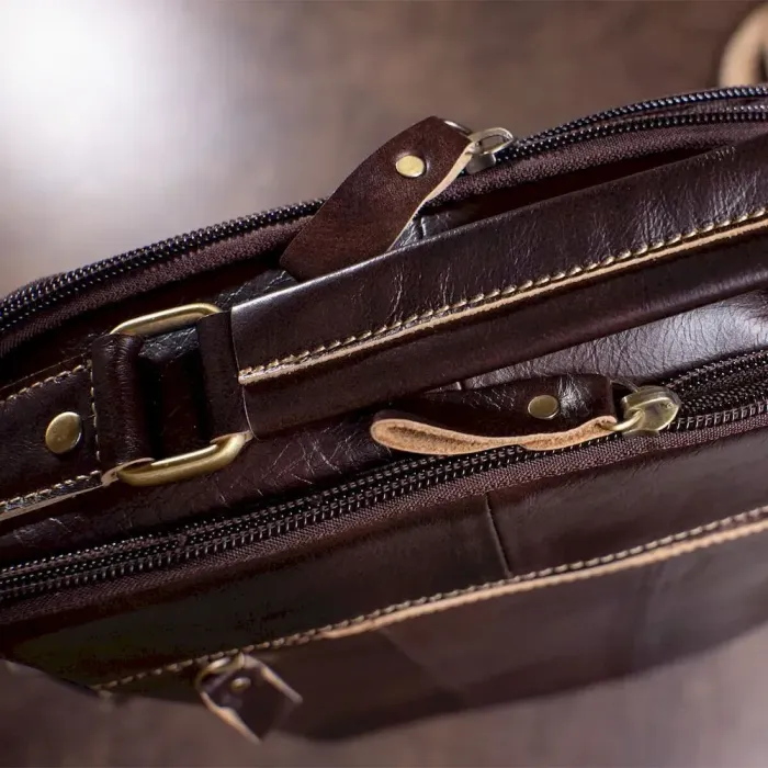 Сумка чоловіча гладка Vintage 14748 Коричнева