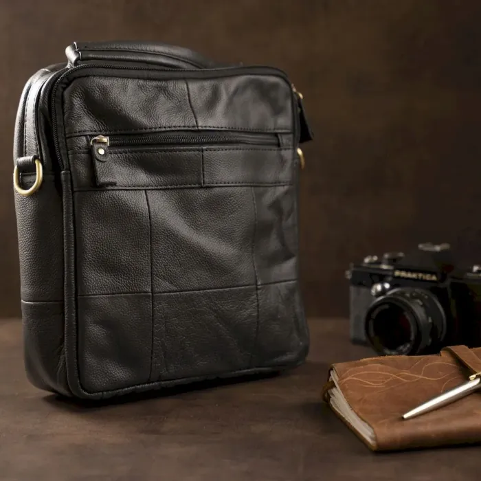 Сумка чоловіча гладка Vintage 14765 Чорна