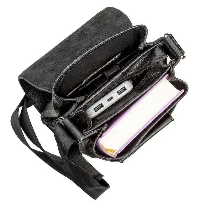 Сумка чоловіча KARYA 17226 шкіряна Чорна флотар