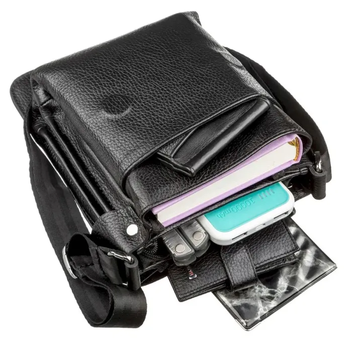 Сумка чоловіча KARYA 17226 шкіряна Чорна флотар