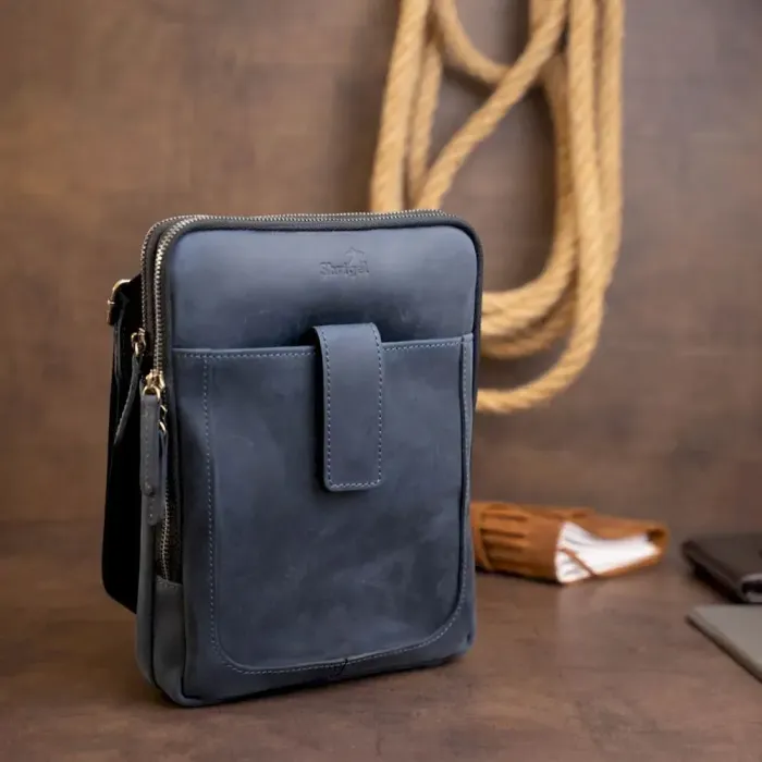 Сумка чоловіча планшет на два відділення вінтажна шкіряна SHVIGEL 11284 Синя