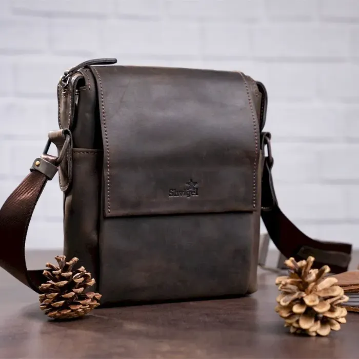 Сумка чоловіча SHVIGEL 11093 шкіряна Коричнева
