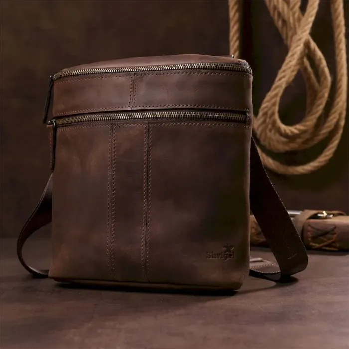 Сумка чоловіча SHVIGEL 11103 шкіряна Коричнева