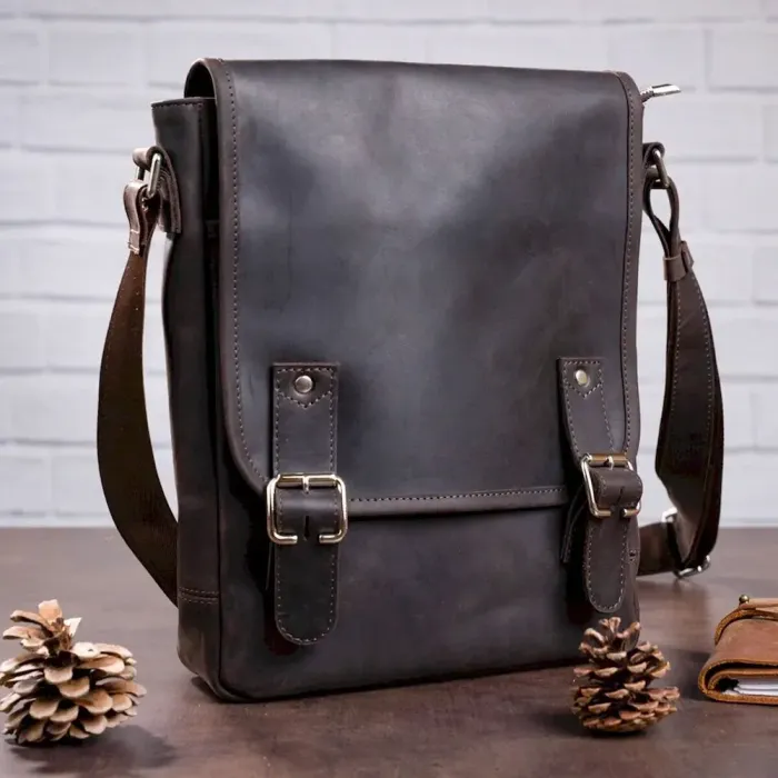 Сумка чоловіча SHVIGEL 11129 із вінтажної шкіри Коричнева