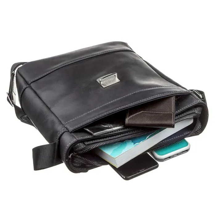 Сумка чоловіча SHVIGEL 11137 із вінтажної шкіри Чорна