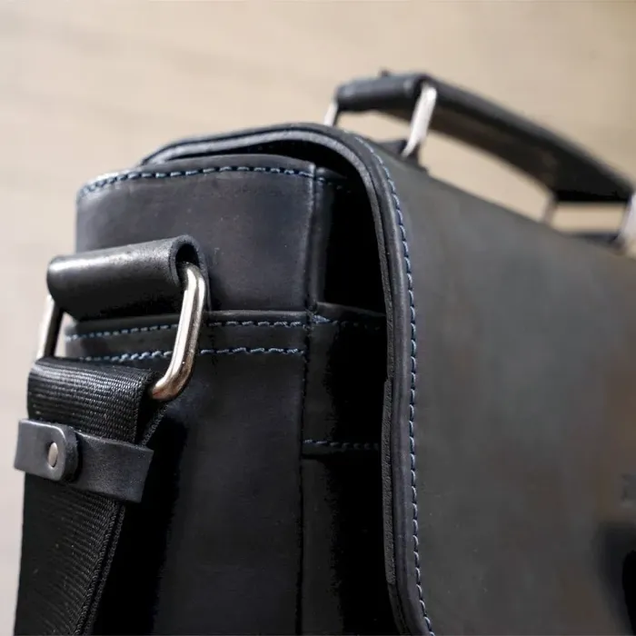 Сумка чоловіча SHVIGEL 11137 із вінтажної шкіри Чорна