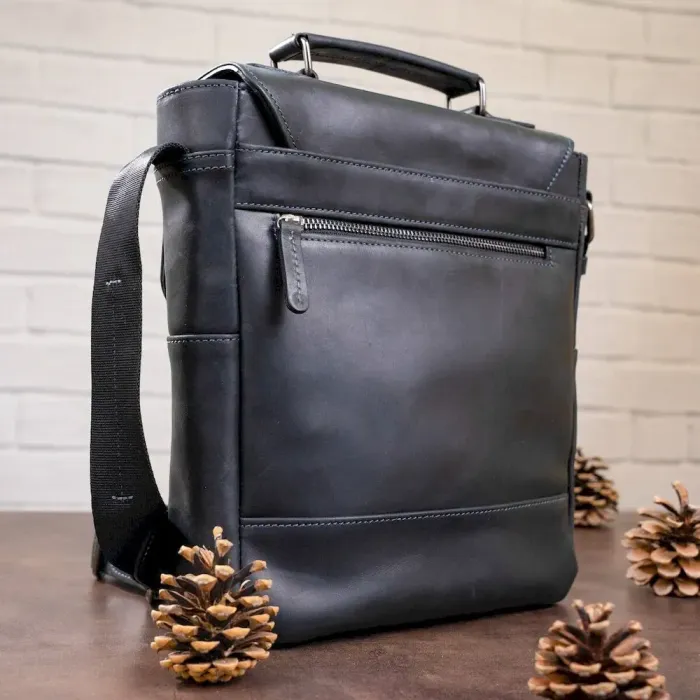 Сумка чоловіча SHVIGEL 11137 із вінтажної шкіри Чорна