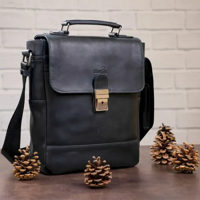 Сумка чоловіча SHVIGEL 11137 із вінтажної шкіри Чорна