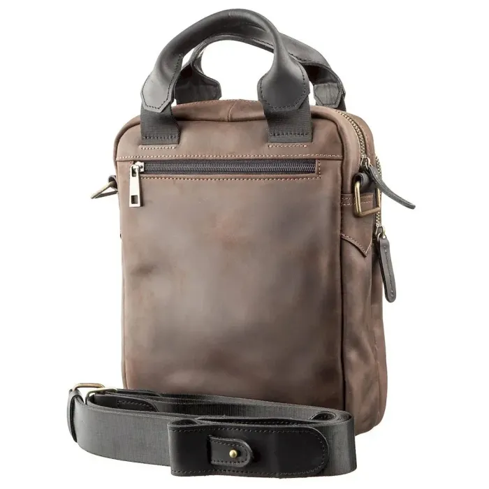 Сумка чоловіча SHVIGEL 11182 у вінтажній шкірі в комбінації коричневого та чорного кольору