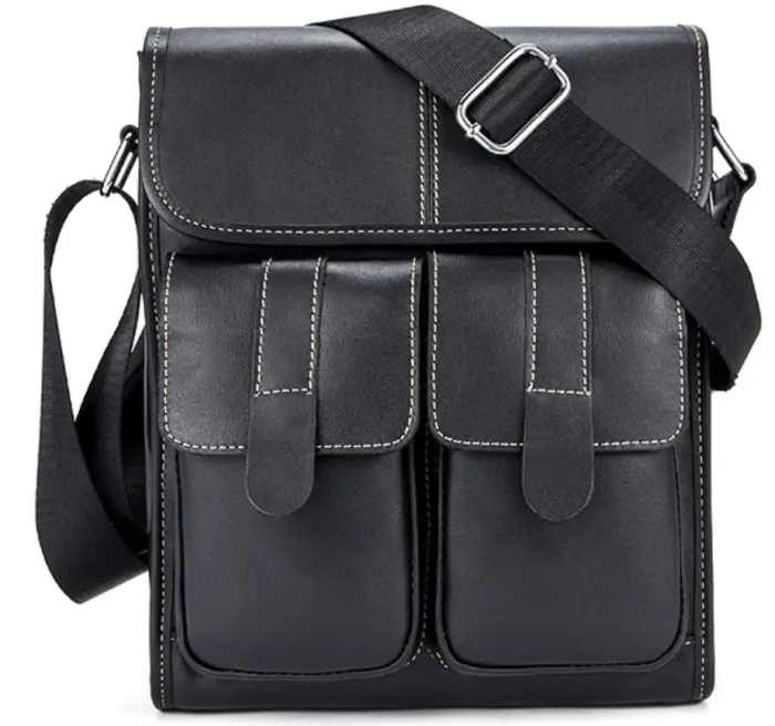 Сумка чоловіча вертикальна шкіряна Vintage 20019 Чорна