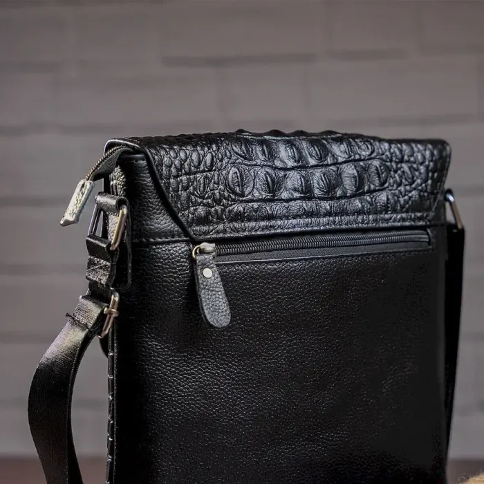 Сумка мужская вертикальная с тиснением под рептилию Vintage 14715 Черная