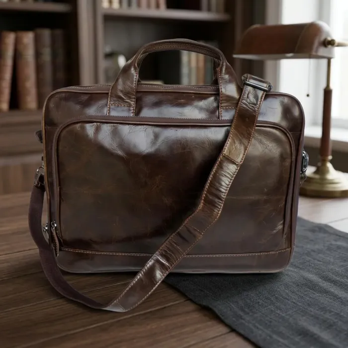 Шкіряна сумка для ноутбука роботи поїздок та документів Vintage 14152 Коричнева