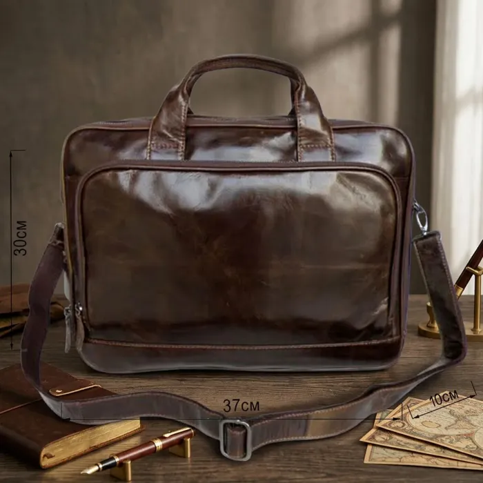 Шкіряна сумка для ноутбука роботи поїздок та документів Vintage 14152 Коричнева