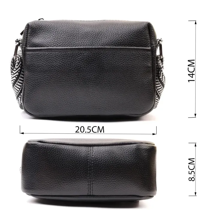 Сумка на одне відділення в класичному кольорі з натуральної шкіри Vintage 22606 Чорна