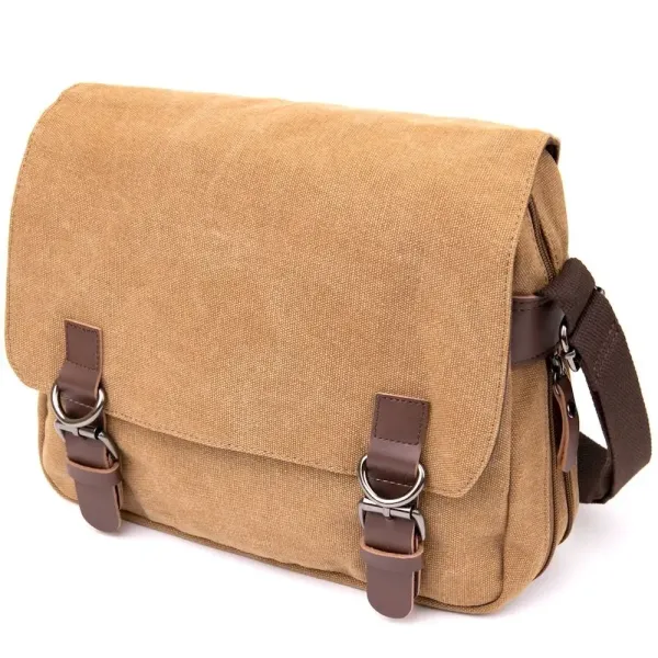 Сумка листоноша текстильна Vintage 20607 Пісочна