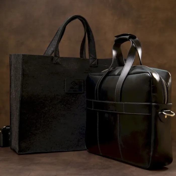 Сумка-портфель із натуральної шкіри GRANDE PELLE 11442 Чорний