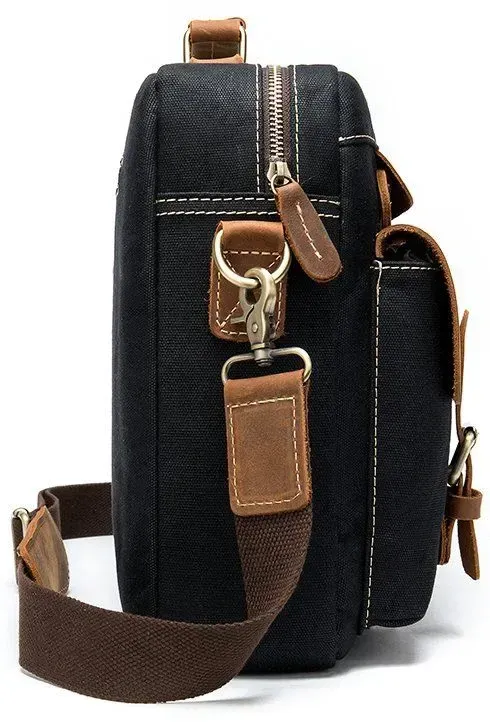 Сумка-портфель мужская текстильная с кожаными вставками Vintage 20002 Черная