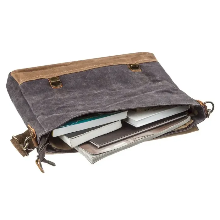 Сумка-портфель текстильна Vintage 20060 Темно-сіра