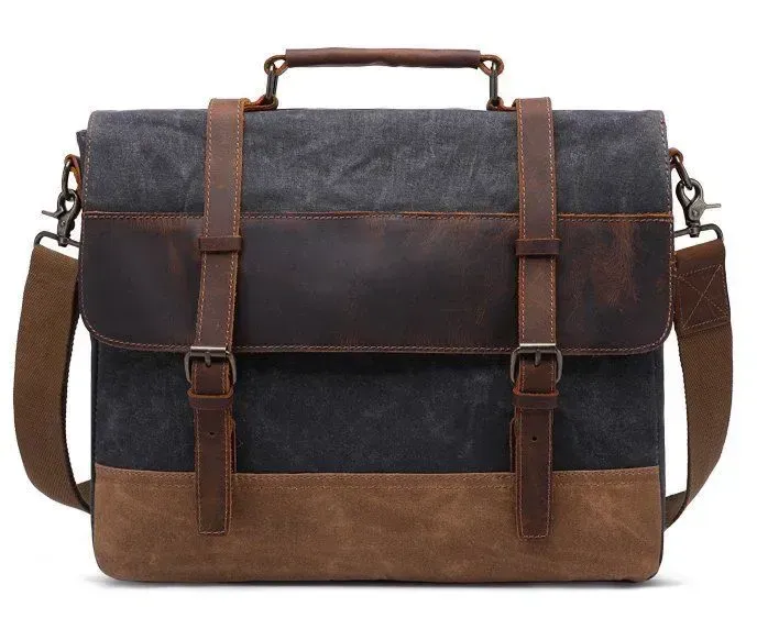 Сумка-портфель текстильна Vintage 20060 Темно-сіра