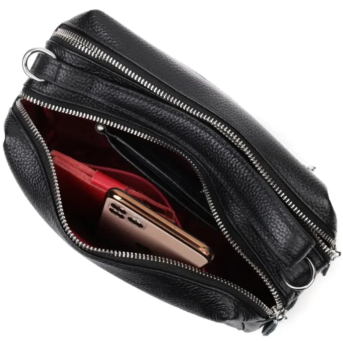 Сумка прямокутна для жінок на два відділення з натуральної шкіри Vintage 22343 Чорна