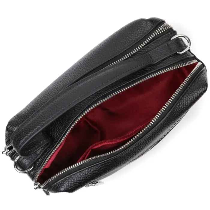 Сумка прямокутна для жінок на два відділення з натуральної шкіри Vintage 22343 Чорна