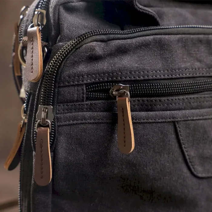 Сумка текстильна для ноутбука на два відділення Vintage 20177 Чорна