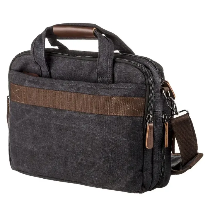 Сумка текстильна для ноутбука на два відділення Vintage 20177 Чорна