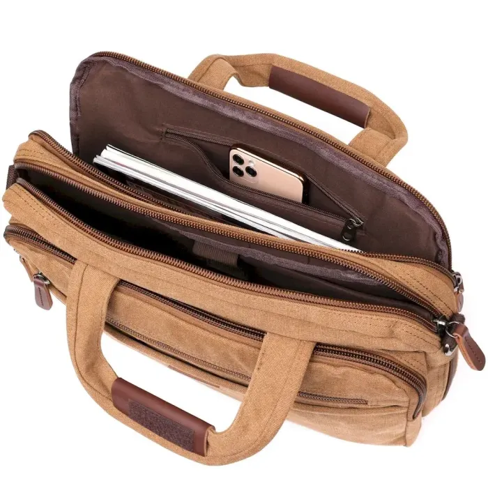 Сумка текстильна для ноутбука на два відділення Vintage 20178 Коричнева