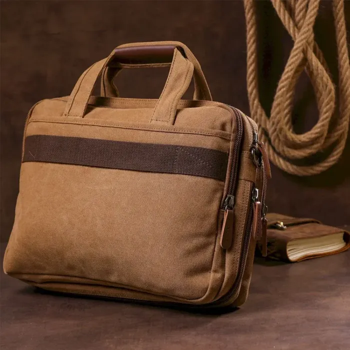 Сумка текстильна для ноутбука на два відділення Vintage 20178 Коричнева