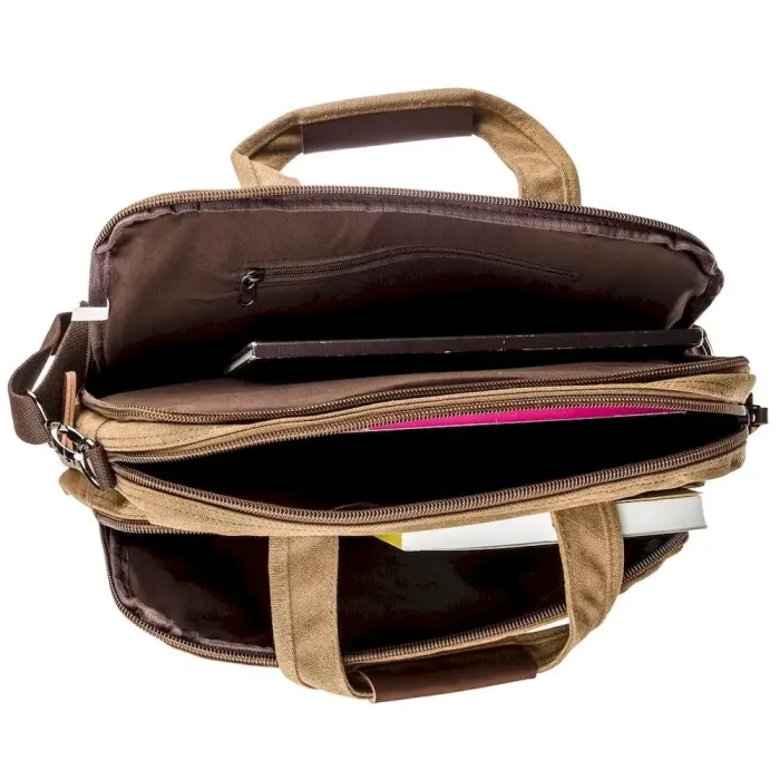 Сумка текстильна для ноутбука на два відділення Vintage 20178 Коричнева