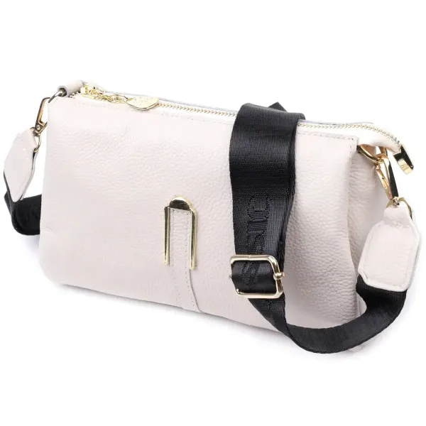 Сумка жіноча з металевою прикрасою посередині із натуральної шкіри Vintage 22608 Біла