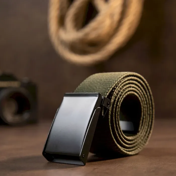 Текстильный ремень с черной пряжкой Vintage 20529 Зеленый