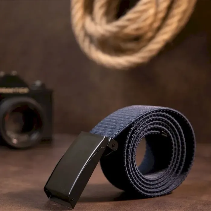 Текстильний ремінь із чорною пряжкою Vintage 20532 Синій