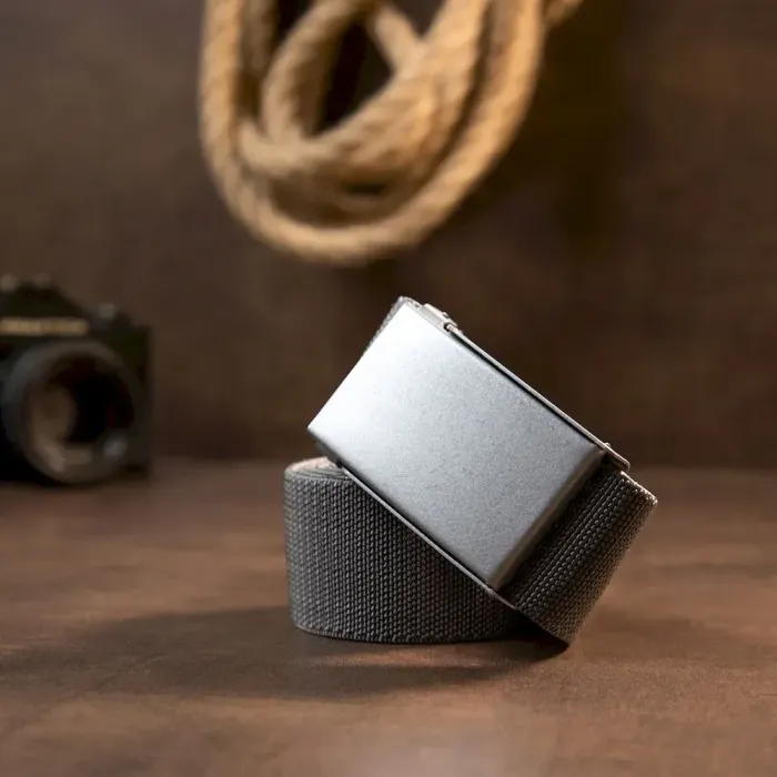 Текстильный ремень с черной пряжкой Vintage 20534 Серый