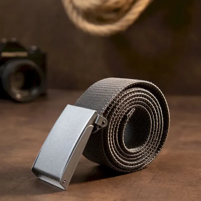 Текстильный ремень с черной пряжкой Vintage 20534 Серый