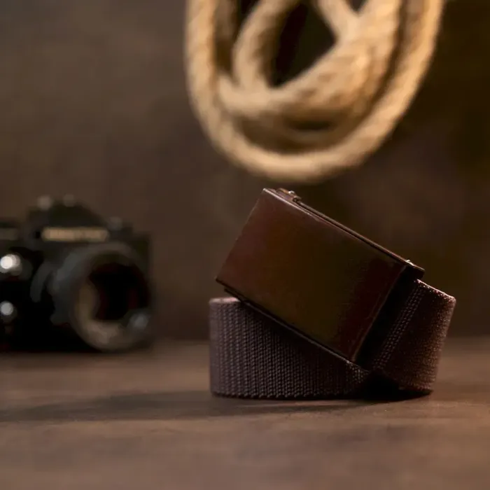 Текстильний ремінь із коричневою пряжкою Vintage 20531 Коричневий