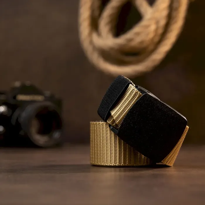 Текстильний ремінь з матовою пряжкою Vintage 20539 Пісочний