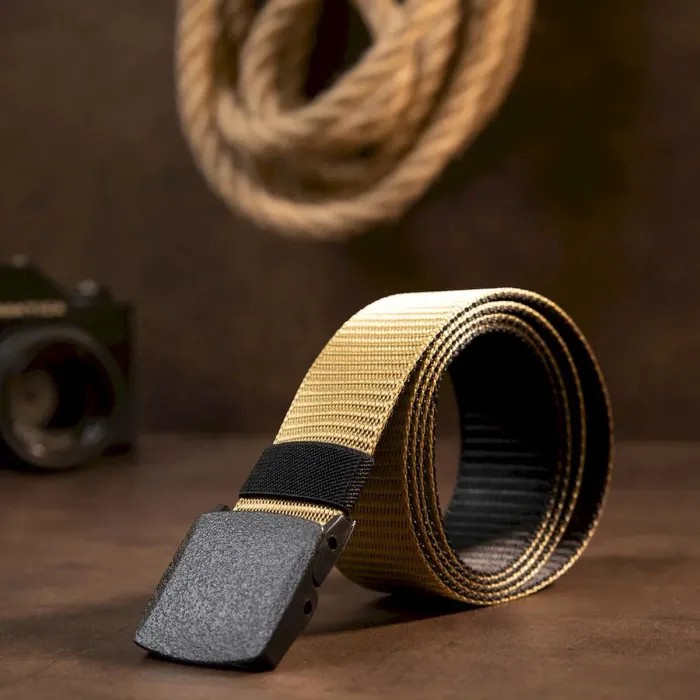 Текстильний ремінь з матовою пряжкою Vintage 20539 Пісочний