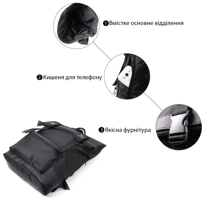 Текстильний рюкзак для ноутбука із вставками еко-шкіри FABRA 22582 Чорний