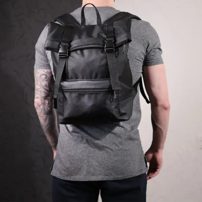 Текстильний рюкзак для ноутбука із вставками еко-шкіри FABRA 22582 Чорний