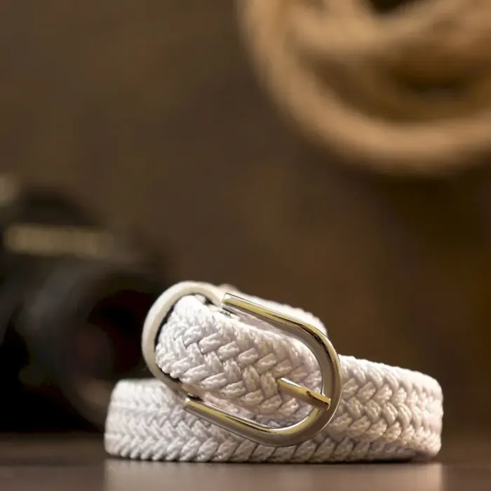 Текстильный тонкий женский ремень классика Vintage 20542 Белый