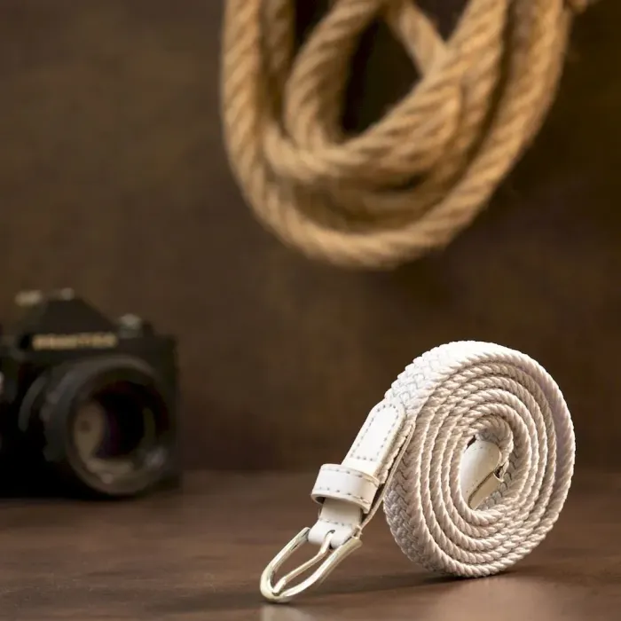 Текстильный тонкий женский ремень классика Vintage 20542 Белый