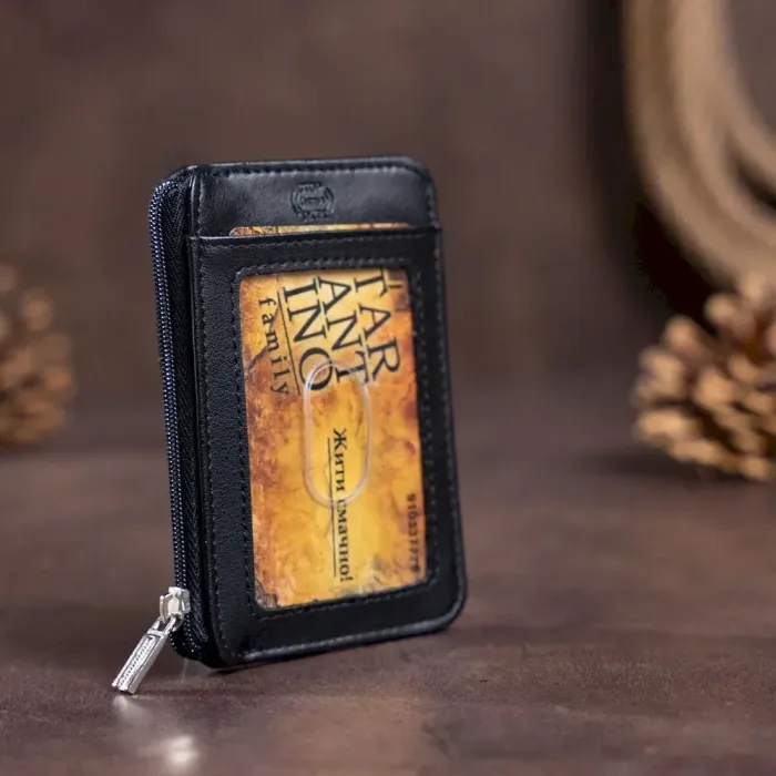 Тонкий компактний гаманець Shvigel 11126 із натуральної шкіри Чорний