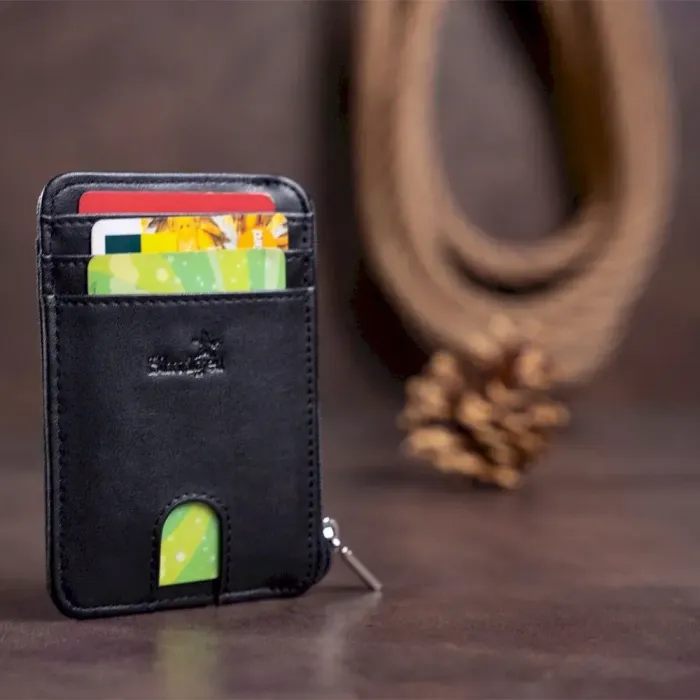 Тонкий компактний гаманець Shvigel 11126 із натуральної шкіри Чорний