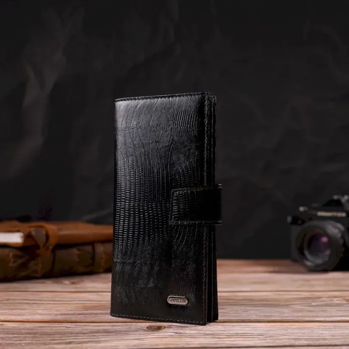 Тонкий гаманець для чоловіків з натуральної шкіри з тисненням CANPELLINI 21913 Чорний