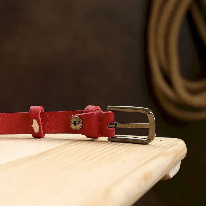 Тонкий шкіряний жіночий ремінь Vintage 20752 Червоний