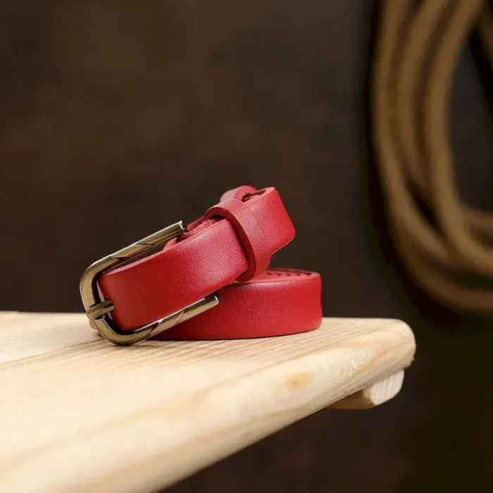 Тонкий шкіряний жіночий ремінь Vintage 20752 Червоний